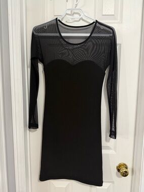 Sheer Yoke Black Bodycon Dress